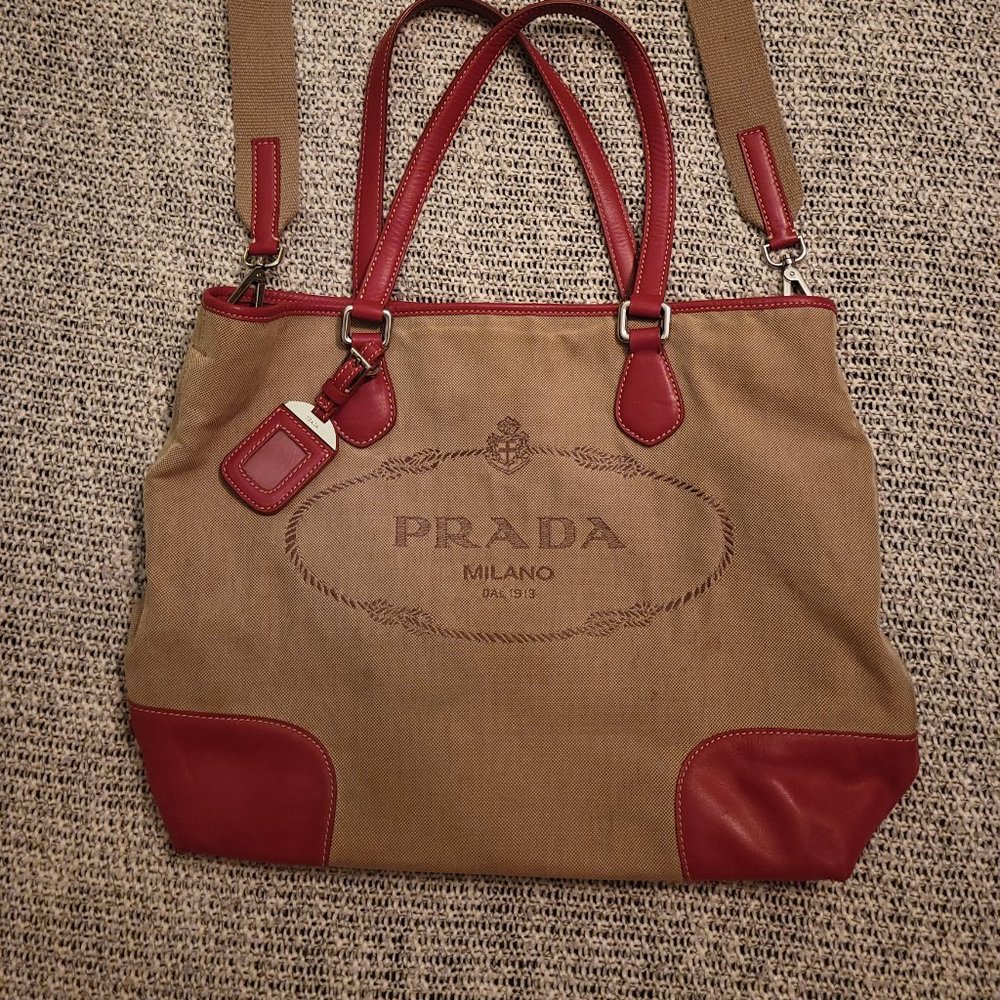 Prada canvas and leather two-way crossbody
